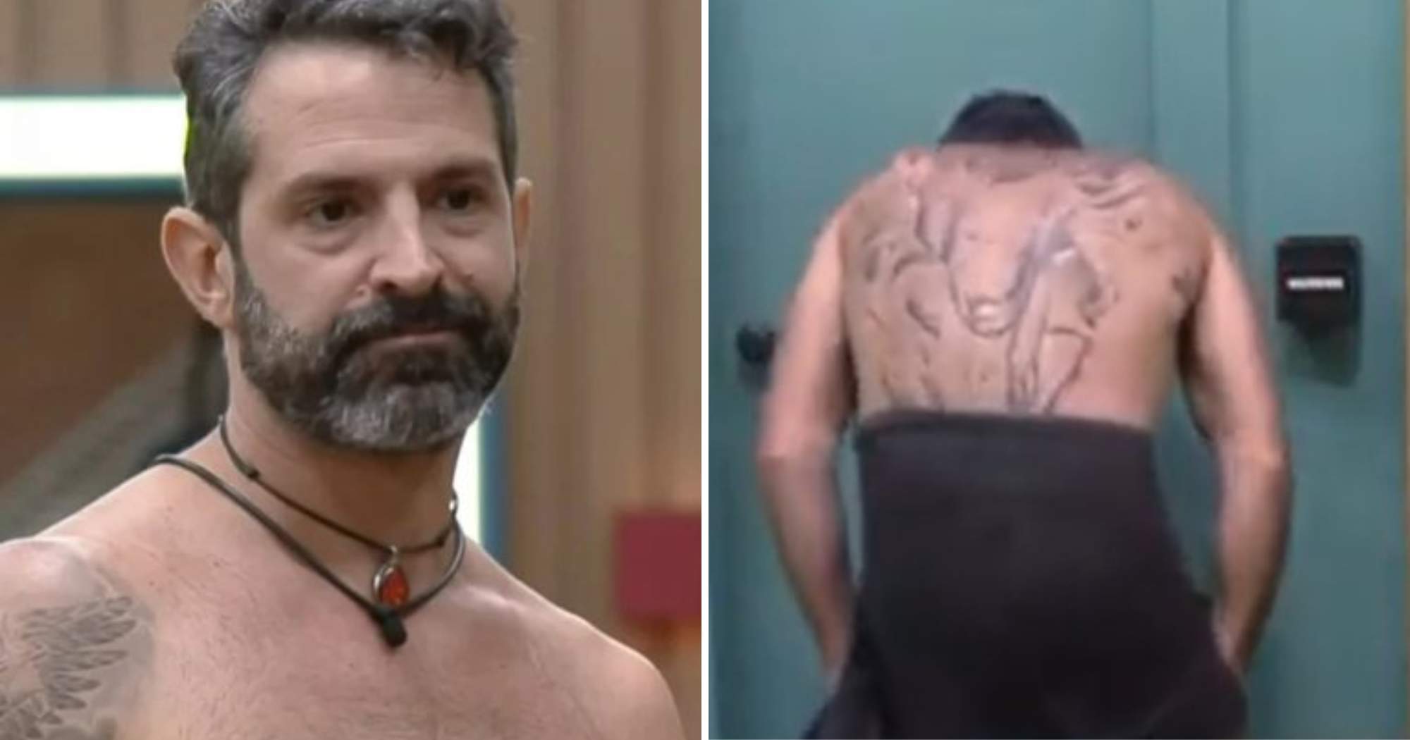 Iran Malfitano deixa a toalha cair e mostra tatuagem nas nádegas em A Fazenda 14